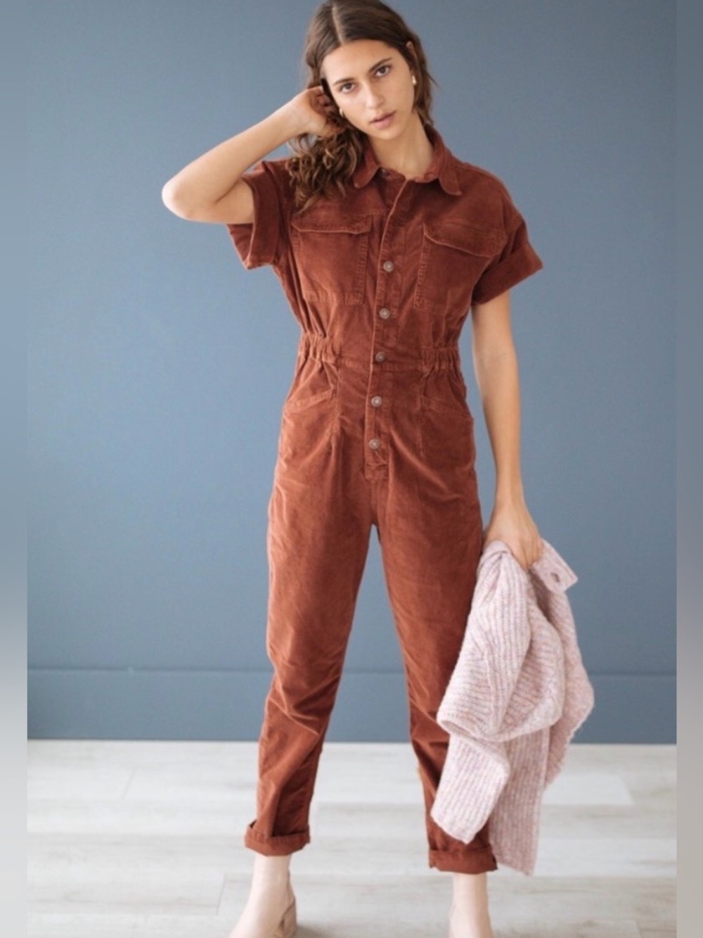 Free People Brick Brown Short-Sleeve Utility Jumpsuit - Picture 3 of 9